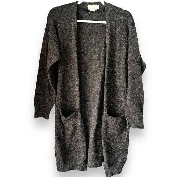 Anthropologie Charcoal Gray Open Front Cardigan Size XS Pockets Wool Blend - Picture 1 of 7